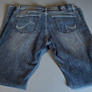 ROCK & REPUBLIC KASANDRA JEANS SIZE 10 RHINESTONE POCKET BOOTCUT